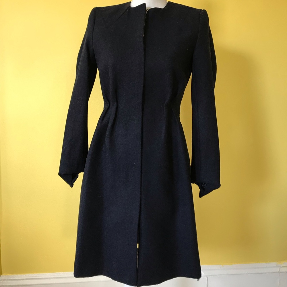 Small tall long black trench pea coat jacket